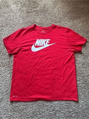 Nike Red Short-Sleeve Logo Tee with White Swoosh